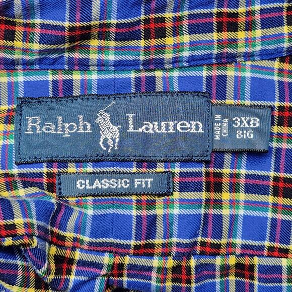 Ralph Lauren Shirt Mens 3XB Big Blue Plaid Classic Fit Button Down Long Sleeve - Picture 12 of 16